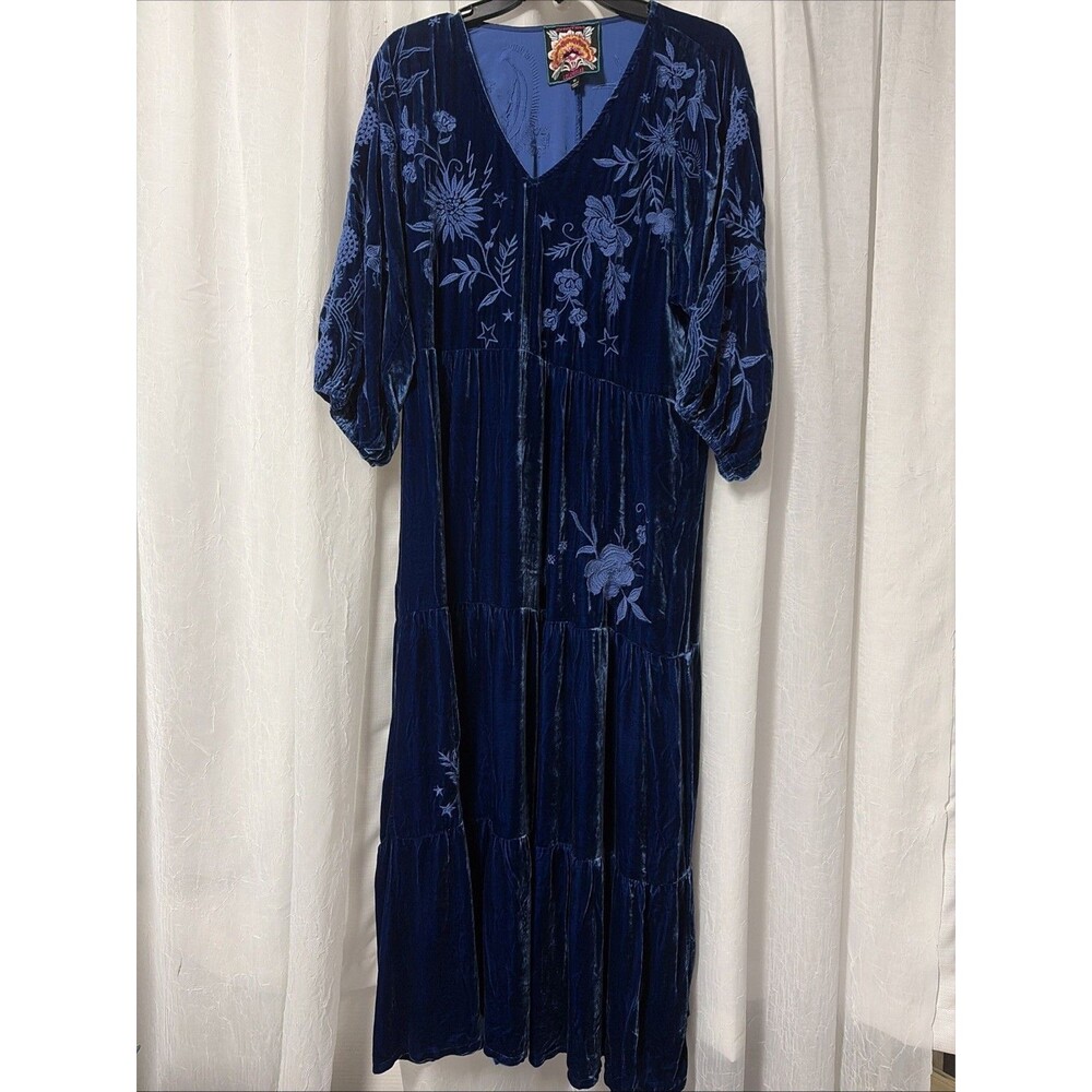 Johnny Was Velvet Dolman Tiered Dress (Midnight Blue) Size Med